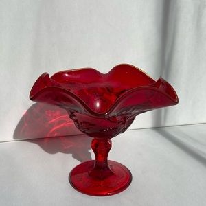 Westmoreland Glass Co Inverted Thistle and Leaves Compote Ruby